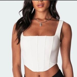 Edikted – Tabitha Ribbed Crop Top – White – Size XS